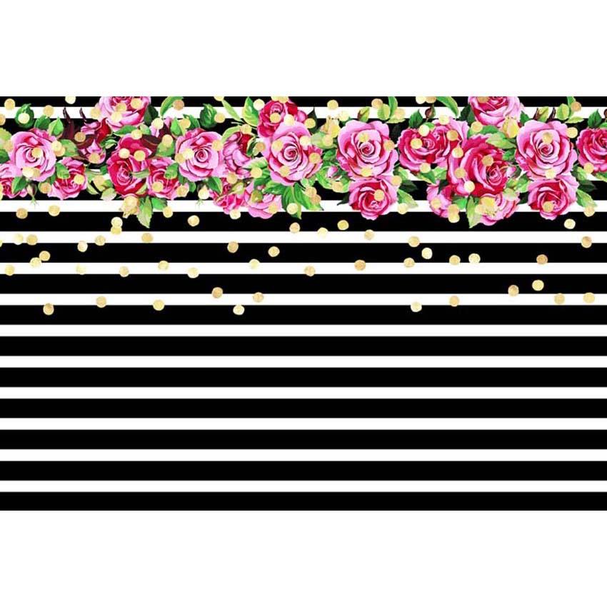 Baby Show Flowers Background Black And White Backdrop G-136 - iBACKDROP-baby shower backdrop, Black and White Backdrop, custom, Little Girl Backgrounds