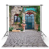 Scenic Background Door Backdrop Brick Wall Backdrop Stone Floor G-235