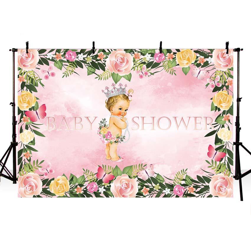 Baby Show Backgrounds Girl Backdrop Pink Backdrops G-722 - iBACKDROP-baby shower backdrop, custom, Flowers Backdrops, Little Girl Backgrounds, pink backdrops, Scenic Backdrops