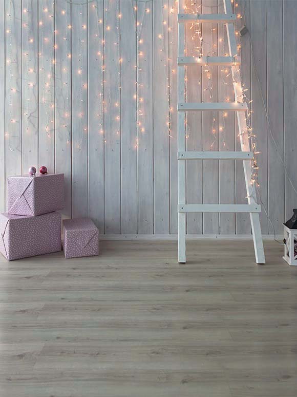 White Wood Wall Decored With Light String Backdrop GY135