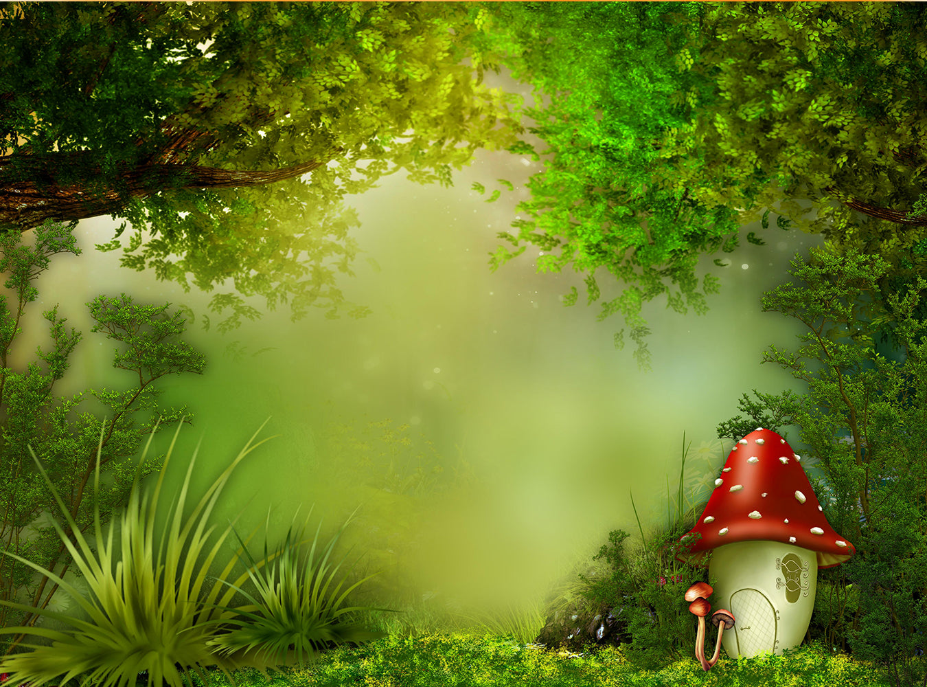 Green Forest And Mushroom Background For Photography IBD-24564