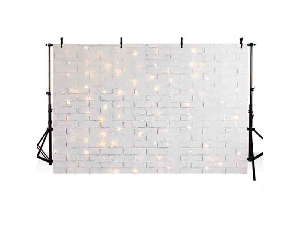 White Wall Glittered With Pleasant Lights Christmas Backdrop IBD-19230