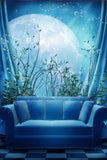 Sofa Window Flower Against Moon Fairytale Background For Kids Photography IBD-24617
