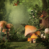Fairytale Forest Mushroom Bird Butterfly Photography Backdrop IBD-24655