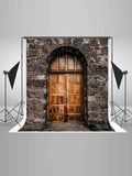 Vintage Wooden Door Gray Brick Wall Photography Backdrop IBD-24668