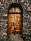 Vintage Wooden Door Gray Brick Wall Photography Backdrop IBD-24668