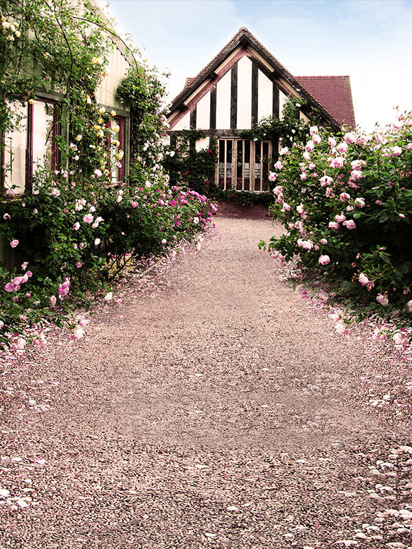 Pink Rose Garden Chalet Background For Photography IBD-246738
