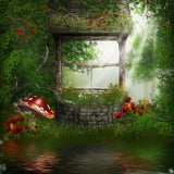 Forest Water Well Mushroon Fairytale Background IBD-246741