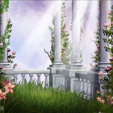 Fairytale Pink Rose Flower Palace PillarI Backdrop BD-246742