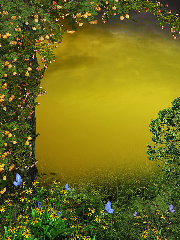 Fairytale Forest Flower Butterfly Photography Background IBD-246746