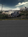 Wilderness Abandont Car And Wood Cottage Background IBD-246752