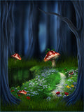 Fairytale Forest Creek Mushroom and Daisy Backdrop IBD-246758