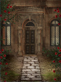 Fairytale Vintage Stone House Door With Rose Garden IBD-246759