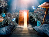 Fairytale Dreamland Blue Butterfly Wood Door Background IBD-246771
