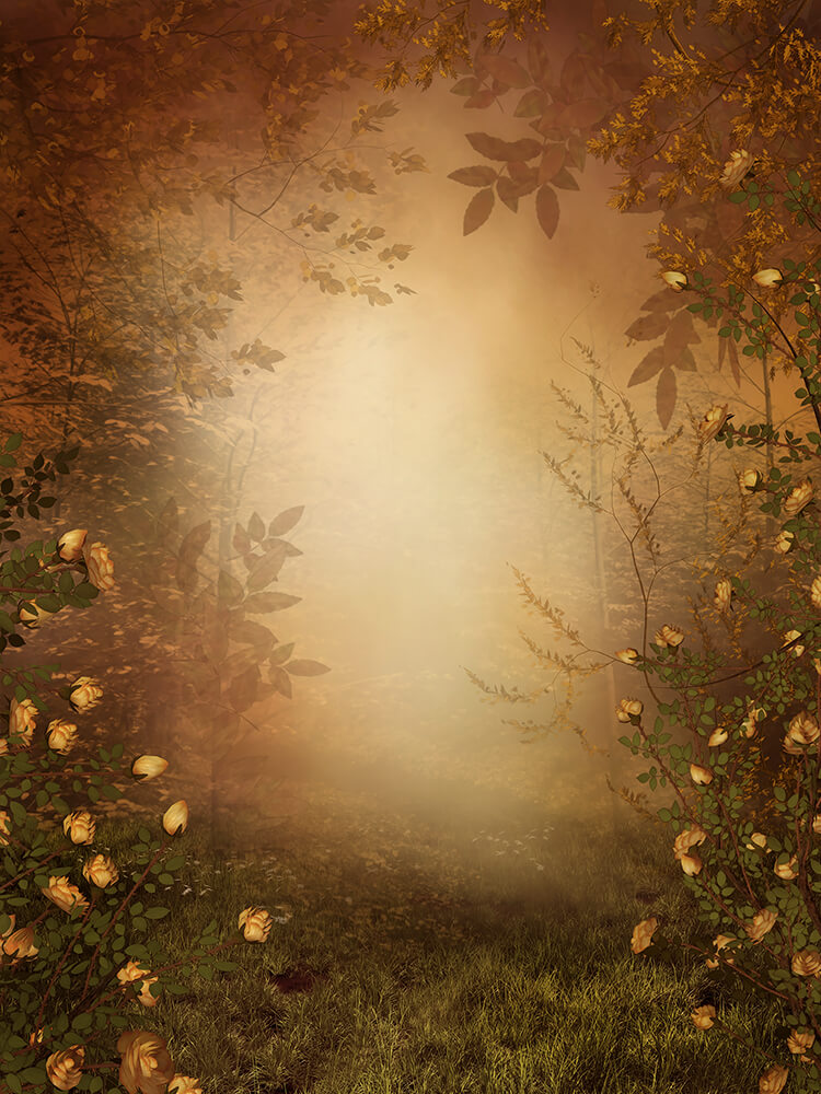 Fairytale Fog Forest Rose FLower Backdrop For Girl's IBD-246778