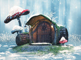 Fairy Tale Agaric Mushroom And Cottage Covered By Snow Backdrop IBD-246780