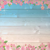 Pink Ewha Against Blue Wood Board Photography Backdrop IBD-246788