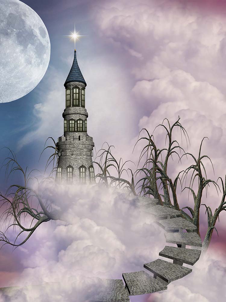 Fantastic landscape With An Old Castle And Full Moon Backdrop IBD-246805