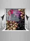 Black Gold Balloon With Flower Birthday Backdrop IBD-246820