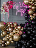 Black Gold Balloon With Flower Birthday Backdrop IBD-246820