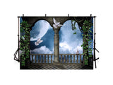 Fairy Tale Castle Balcony Moon Night With Pigeons IBD-246832