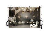 Baby One Gold White Balloon Backdrop IBD-246835