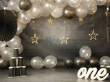 Baby One Gold White Balloon Backdrop IBD-246835