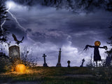 Spooky Halloween Graveyard With Pumpkin Backdrop IBD-246836