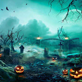 Spooky Halloween Graveyard With Pumpkin Backdrop IBD-246840 gallary-1