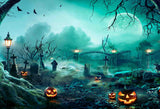 Spooky Halloween Graveyard With Pumpkin Backdrop IBD-246840