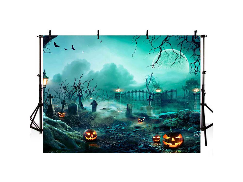 Spooky Halloween Graveyard With Pumpkin Backdrop IBD-246840 gallary-2