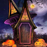 Halloween Witch Hat House Pumpkin Lantern Backdrop IBD-246859