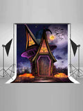 Halloween Witch Hat House Pumpkin Lantern Backdrop IBD-246859 gallary