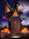 Halloween Witch Hat House Pumpkin Lantern Backdrop IBD-246859