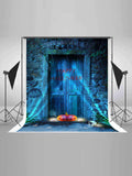Spooky Stone Door Skull Pumpkin Lantern Halloween Backdrop IBD-246860 gallary