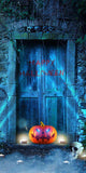 Spooky Stone Door Skull Pumpkin Lantern Halloween Backdrop IBD-246860