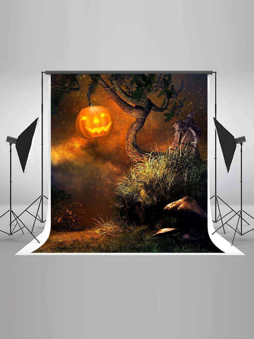 Spooky Wilderness Pumpkin Lantern Halloween Backdrop IBD-246861 gallary