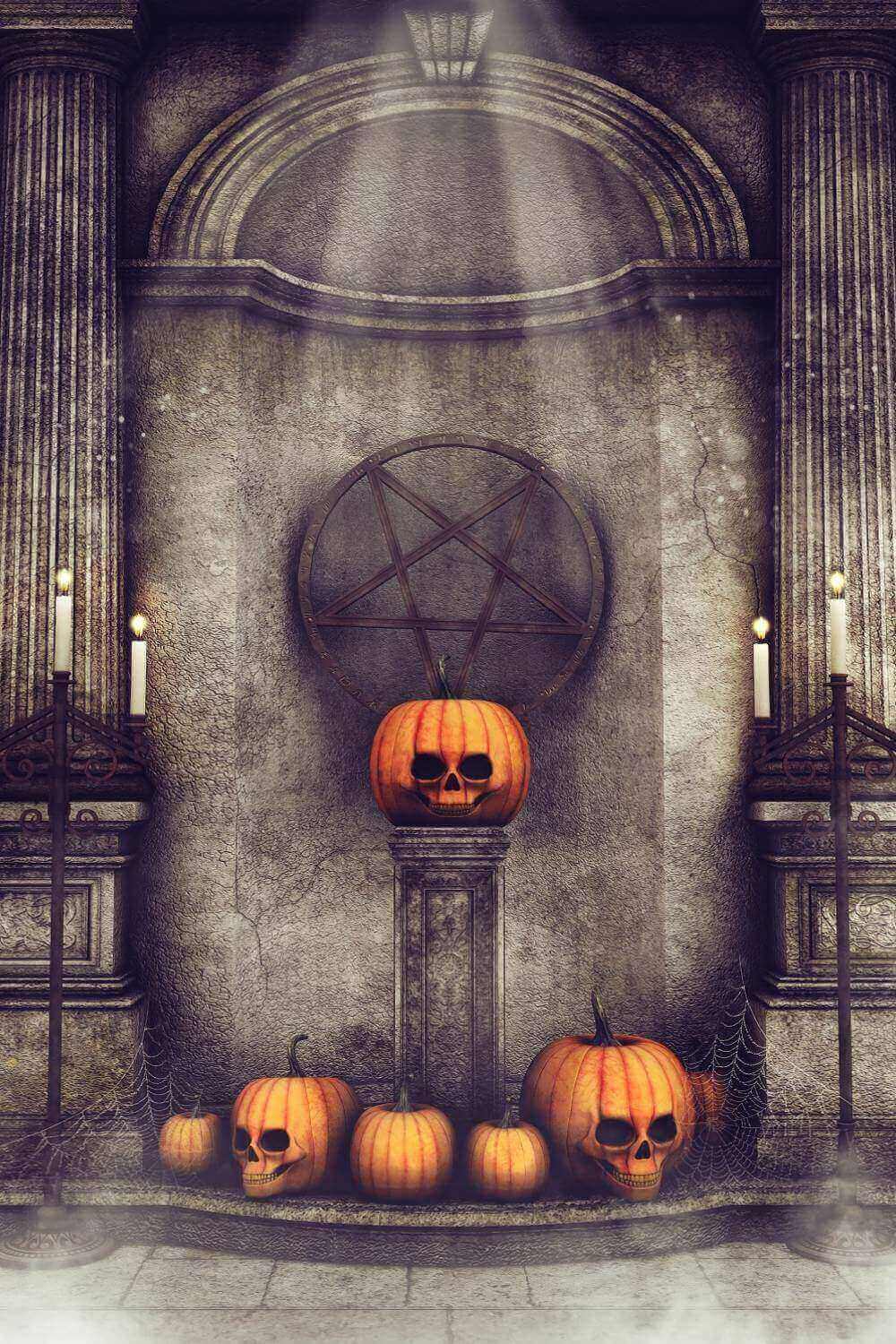 Evil Five-pointed Star Pumpkin Skull Halloween Backdrop IBD-246862