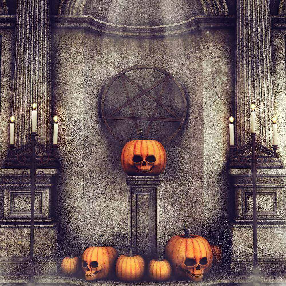 Evil Five-pointed Star Pumpkin Skull Halloween Backdrop IBD-246862