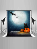 Halloween Black Cat And Pumpkin Lantern Moon Bat Backdrops IBD-246863