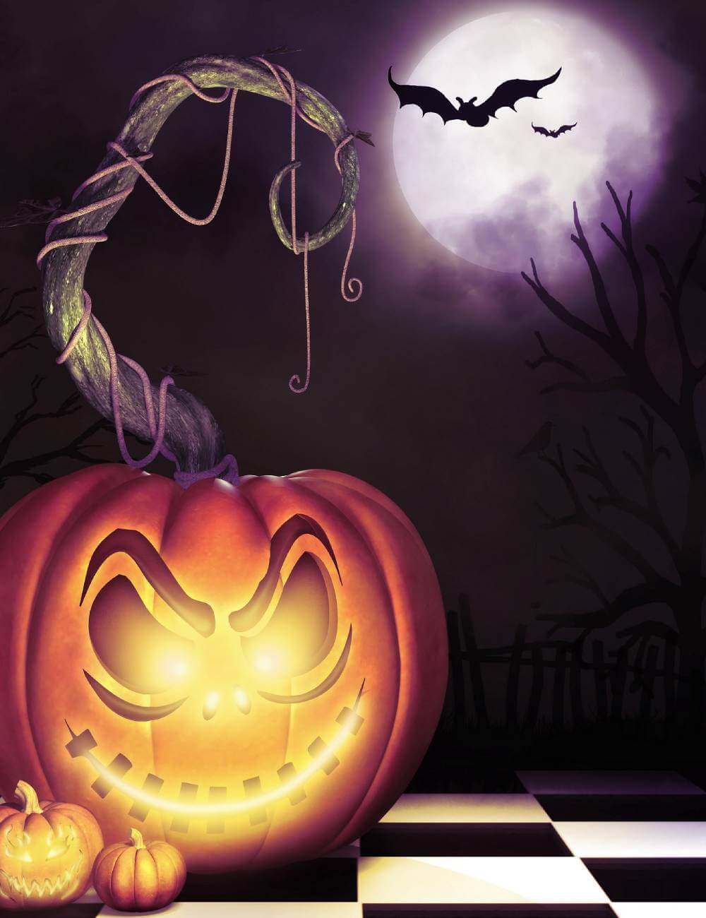 Spooky Halloween Pumpkin Lantern Moon Bat Backdrops IBD-246864 size:1.5x2
