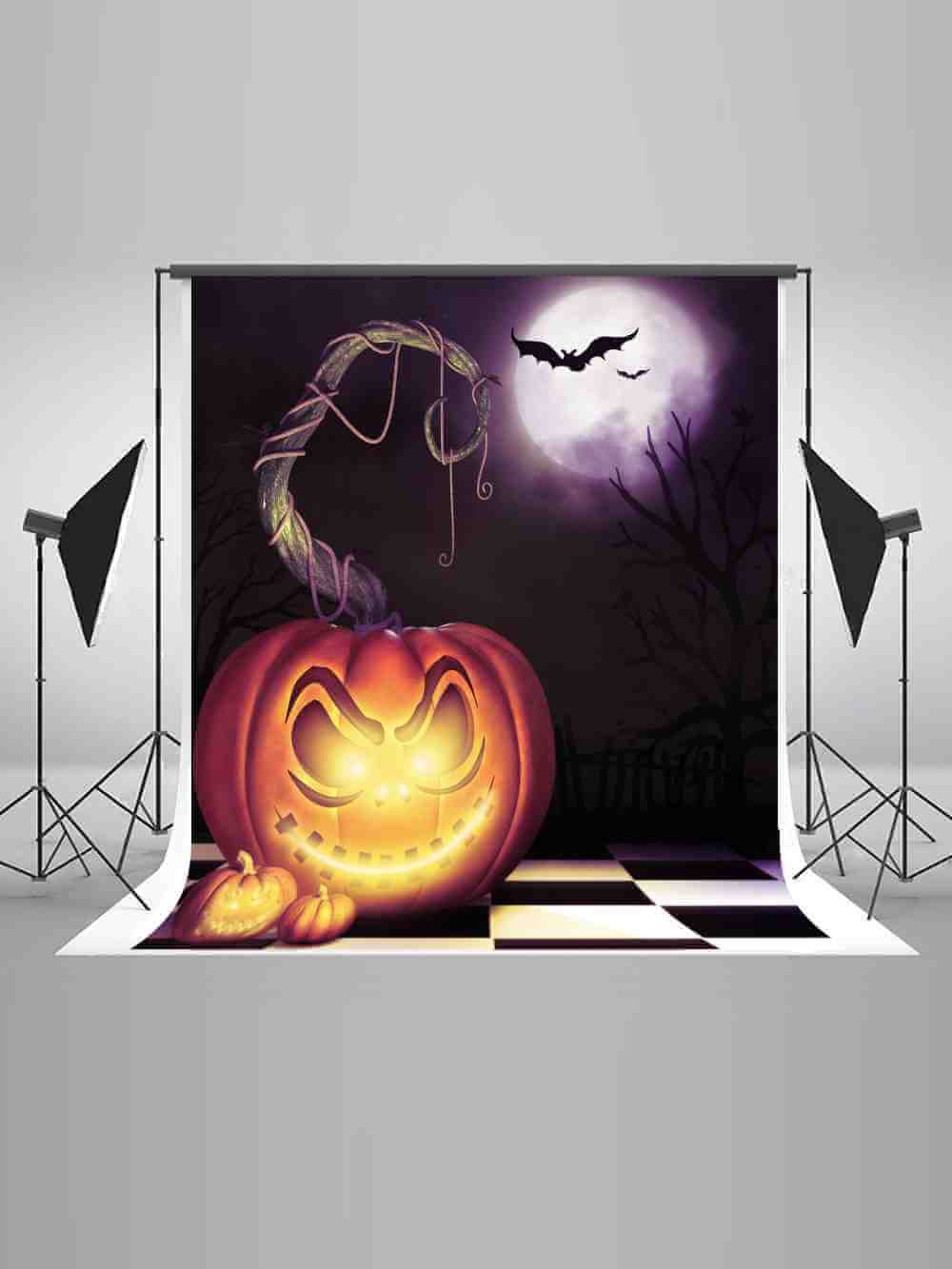 Spooky Halloween Pumpkin Lantern Moon Bat Backdrops IBD-246864