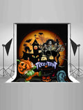 Spooky Halloween Skull Pumpkin Lantern Moon Bat Backdrop IBD-246865