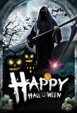 Spooky Halloween Grim Reaper Skull Pumpkin Moon Bat Backdrop IBD-246866 size:1.5x2.2