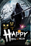 Spooky Halloween Grim Reaper Skull Pumpkin Moon Bat Backdrop IBD-246866 size:1x1.5