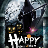 Spooky Halloween Grim Reaper Skull Pumpkin Moon Bat Backdrop IBD-246866 size:1x1