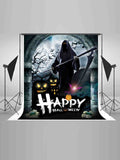 Spooky Halloween Grim Reaper Skull Pumpkin Moon Bat Backdrop IBD-246866