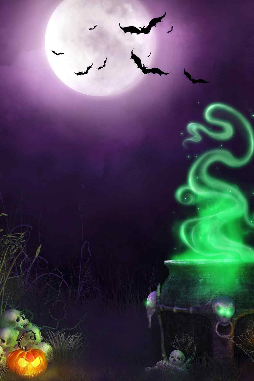 Spooky Halloween Skull Pumpkin Moon Night Backdrop IBD-246867 size:1x1.5