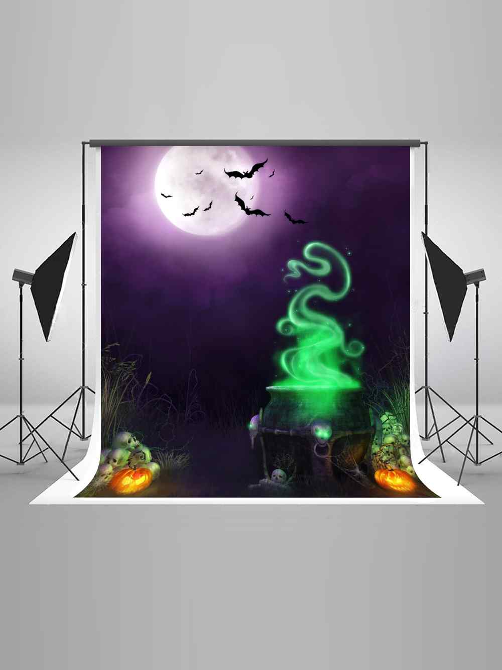Spooky Halloween Skull Pumpkin Moon Night Backdrop IBD-246867