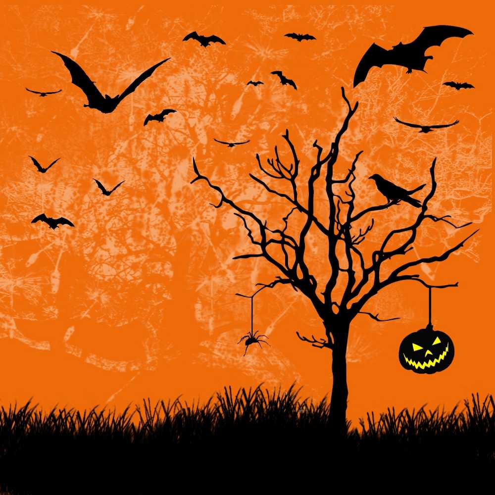 Classical Orange Halloween Dead Tree And Crow Backdrop IBD-246872 size:1x1